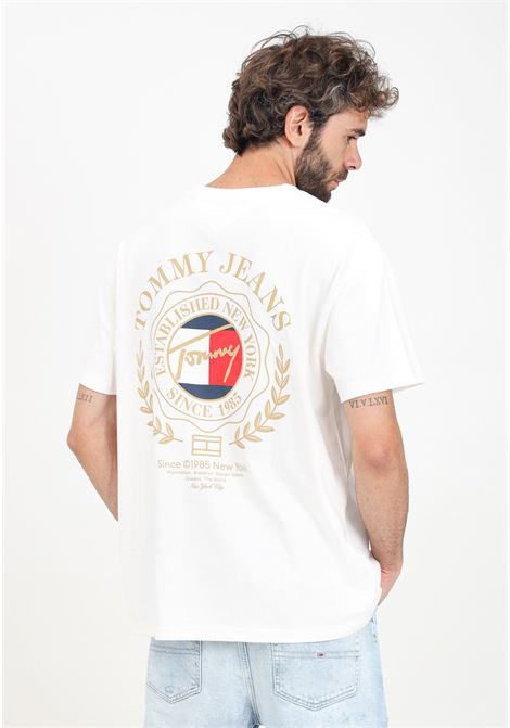 Beige short-sleeved T-shirt for men with maxi logo print on the back TOMMY JEANS | DM0DM18540YBHYBH